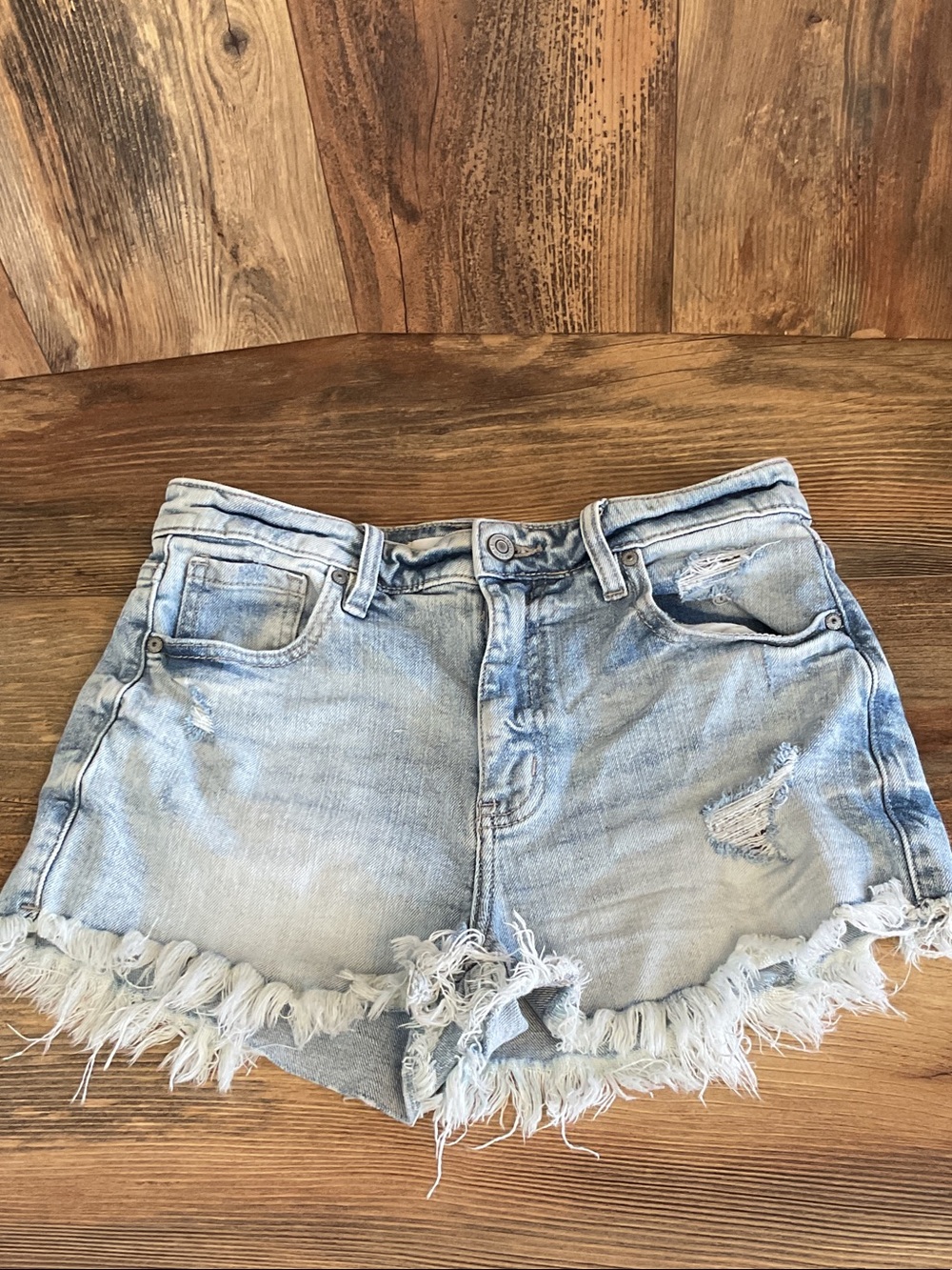 eunina LuLu High Rise Cut Off Distressed Frayed Hem Denim Shorts S   198B